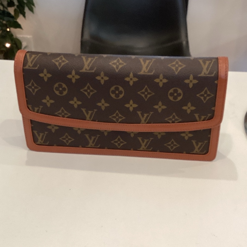 Louis Vuitton Monogram Clutch Wallet in Brown with Tan Trim